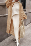 lutaotie Casual Solid Weave Cardigan Collar Outerwear