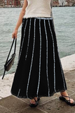 Lutaotie British Style Elegant Striped Tassel Patchwork High Waist Type A Patchwork Bottoms