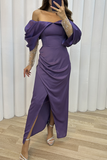 Lutaotie Elegant Solid Slit Fold Off the Shoulder Evening Dress Dresses