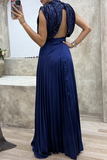 Lutaotie Elegant Solid Sequins Frenulum Fold Half A Turtleneck Evening Dress Dresses