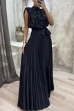 Lutaotie Elegant Solid Sequins Frenulum Fold Half A Turtleneck Evening Dress Dresses