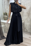 Lutaotie Elegant Solid Sequins Frenulum Fold Half A Turtleneck Evening Dress Dresses