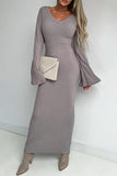 Lutaotie Elegant Solid V Neck One Step Skirt Dresses