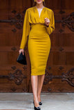 Lutaotie Elegant Solid Fold V Neck One Step Skirt Dresses