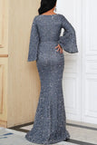 Lutaotie Elegant Formal Solid Sequins V Neck Evening Dress Dresses