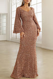 Lutaotie Elegant Formal Solid Sequins V Neck Evening Dress Dresses