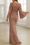 Lutaotie Elegant Formal Solid Sequins V Neck Evening Dress Dresses