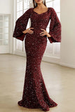 Lutaotie Elegant Formal Solid Sequins V Neck Evening Dress Dresses