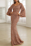 Lutaotie Elegant Formal Solid Sequins V Neck Evening Dress Dresses