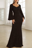 Lutaotie Elegant Formal Solid Sequins V Neck Evening Dress Dresses