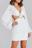 Lutaotie Sexy Solid Sequins Sequined V Neck Wrapped Skirt Dresses