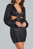 Lutaotie Sexy Solid Sequins Sequined V Neck Wrapped Skirt Dresses