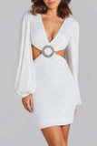 Lutaotie Sexy Solid Sequins Sequined V Neck Wrapped Skirt Dresses