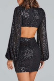 Lutaotie Sexy Solid Sequins Sequined V Neck Wrapped Skirt Dresses