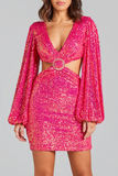 Lutaotie Sexy Solid Sequins Sequined V Neck Wrapped Skirt Dresses