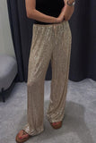 Lutaotie Casual Solid Sequins Loose Straight Solid Color Bottoms