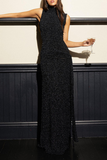 Lutaotie Elegant Solid Sequins Sequined Half A Turtleneck Sleeveless Dress Dresses