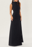 Lutaotie Elegant Solid Sequins Sequined Half A Turtleneck Sleeveless Dress Dresses