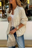 lutaotie Casual Solid Sequins O Neck Outerwear