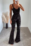 Lutaotie Sexy Solid Sequins V Neck Regular Jumpsuits