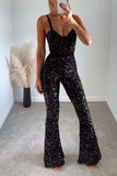 Lutaotie Sexy Solid Sequins V Neck Regular Jumpsuits