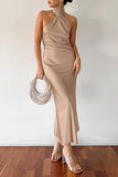 Lutaotie Sexy Celebrities Solid Bandage Backless Halter Sleeveless Dress Dresses