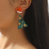 Lutaotie Casual Christmas Tree Patchwork Earrings