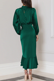 Lutaotie Elegant Solid Flounce Fold Turtleneck Evening Dress Dresses