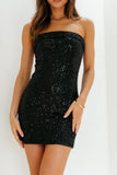 Lutaotie Sexy Solid Sequins Patchwork Backless Strapless Wrapped Skirt Dresses