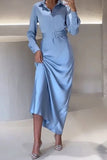 Lutaotie Elegant Solid With Belt Turndown Collar Shirt Dress Dresses