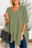 Lutaotie Casual Simplicity Solid Slit V Neck Tops