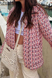 lutaotie Elegant Geometric Patchwork Pocket Cardigan Collar Outerwear