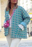 lutaotie Elegant Geometric Patchwork Pocket Cardigan Collar Outerwear