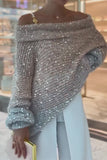 Lutaotie Casual Solid Sequins Sequined Off the Shoulder Sweaters