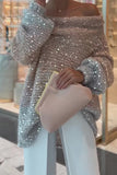 Lutaotie Casual Solid Sequins Sequined Off the Shoulder Sweaters