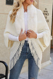 lutaotie Elegant Solid Tassel Turndown Collar Outerwear