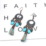 Lutaotie Bohemian Vintage Geometric Tassel Patchwork Earrings