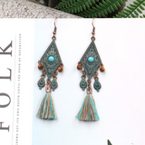 Lutaotie Bohemian Vintage Geometric Tassel Patchwork Earrings