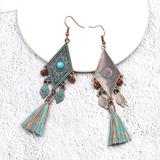 Lutaotie Bohemian Vintage Geometric Tassel Patchwork Earrings