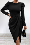 Lutaotie Elegant Solid Slit Asymmetrical O Neck Irregular Dress Dresses