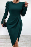 Lutaotie Elegant Solid Slit Asymmetrical O Neck Irregular Dress Dresses