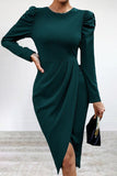 Lutaotie Elegant Solid Slit Asymmetrical O Neck Irregular Dress Dresses