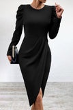 Lutaotie Elegant Solid Slit Asymmetrical O Neck Irregular Dress Dresses