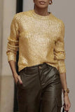 Lutaotie Elegant Solid Sequined O Neck Sweaters