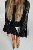 Lutaotie Elegant Solid Sequins O Neck Long Sleeve Dresses