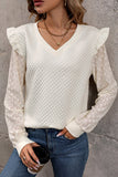 Lutaotie Elegant Solid Lace V Neck Tops