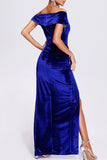 Lutaotie Sexy Formal Solid Slit Off the Shoulder Evening Dress Dresses