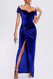 Lutaotie Sexy Formal Solid Slit Off the Shoulder Evening Dress Dresses