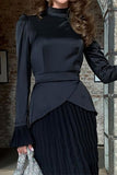 Lutaotie Celebrities Elegant Solid Pleated Half A Turtleneck Pleated Dresses