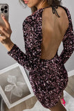 Lutaotie Sexy Vintage Solid Sequins Frenulum Backless O Neck Dresses